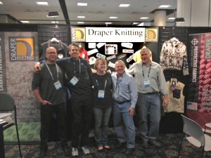 (L to R) Seth Casden and Michael Conchuratt from Celliant join Kristin Draper, Bob Vassi and Dave Wedge at the Draper Knitting Booth.